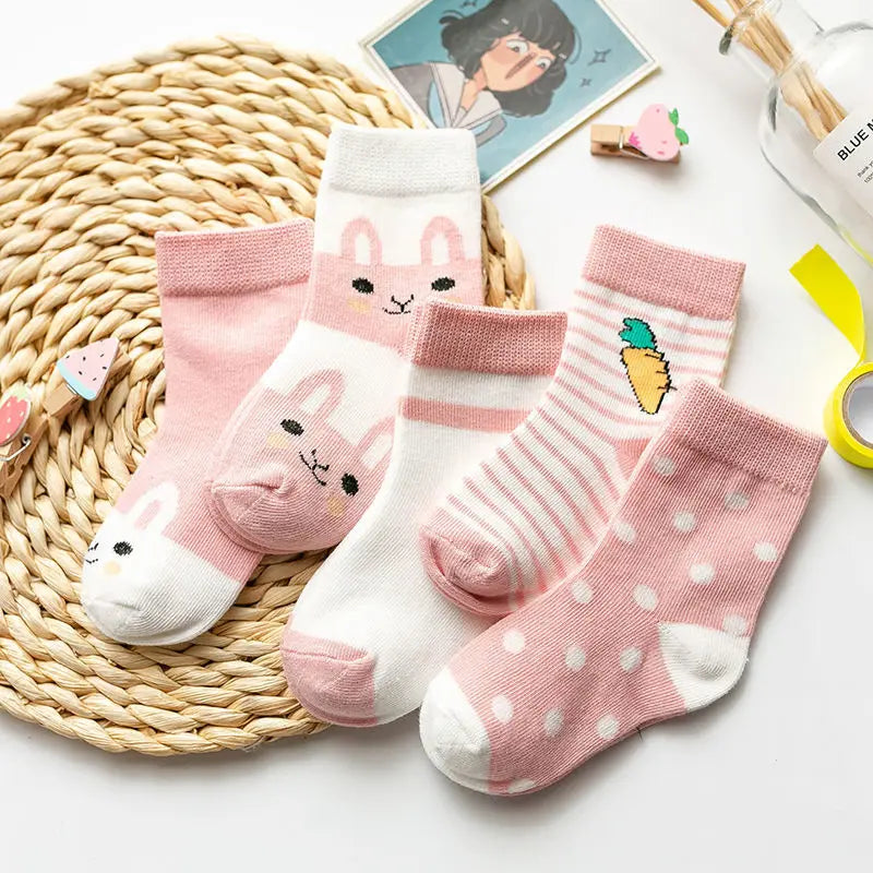 5 Pairs Baby Socks Cotton Cartoon Animal Cute Toddler Kids Socks for Boys & Girls 0–6 Years