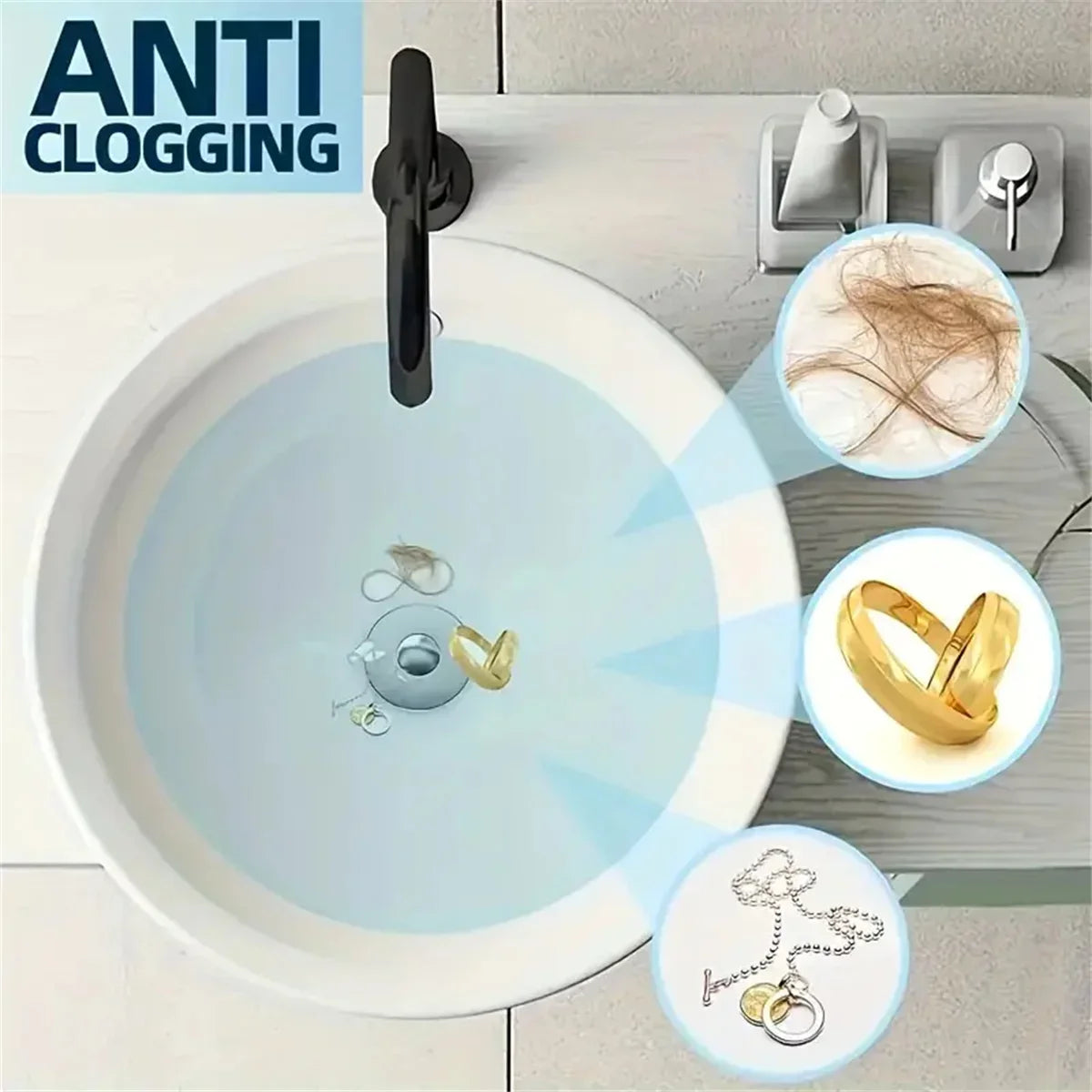 Universal Chrome Sink Drain Filter – Pop-Up Hair Catcher & Easy Push Stopper