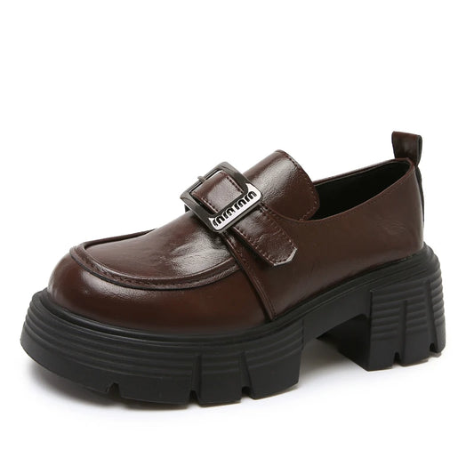 Versatile Loafers New Spring/Autumn Retro British-Style Leather Platform Shoes