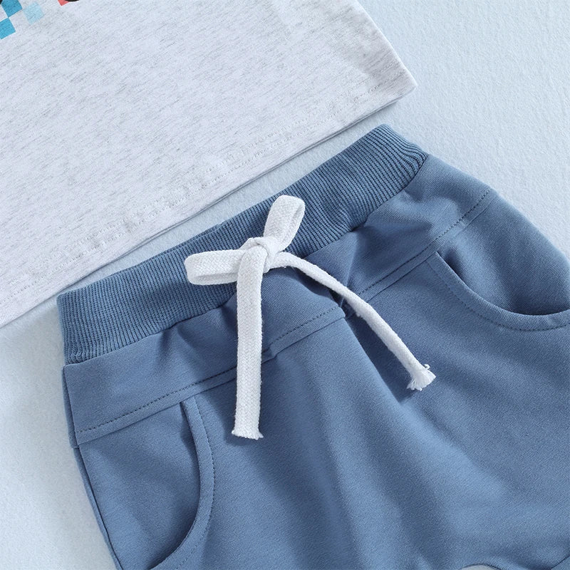 Toddler Boys 2-Piece Summer Set – Dinosaur Tee & Elastic Waist Shorts