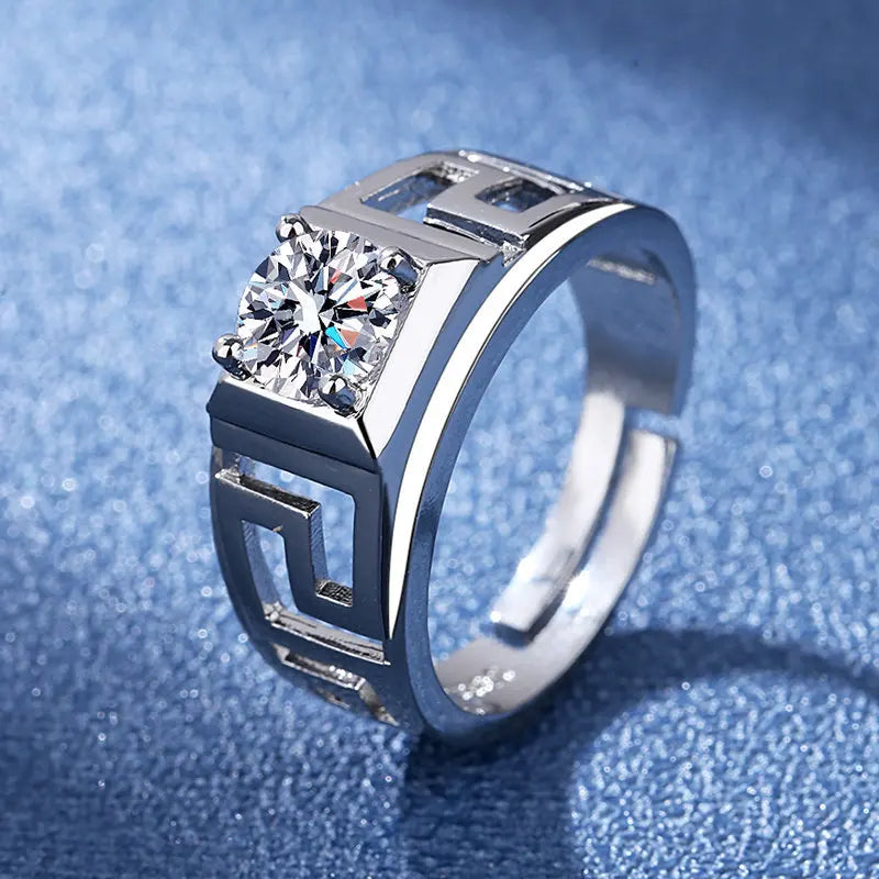 925 Sterling Silver Adjustable Crystal Ring – Fashion Wedding & Engagement Jewelry for Men
