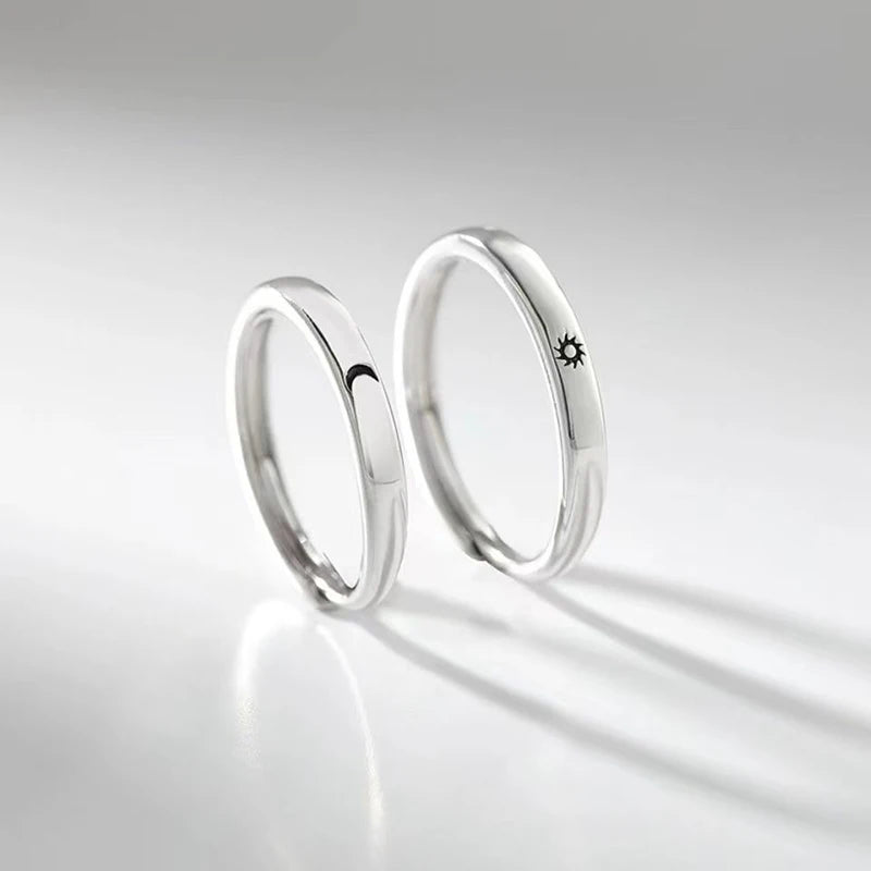 New Silver Sun & Moon Adjustable Couple Rings – Unisex Wedding Jewelry