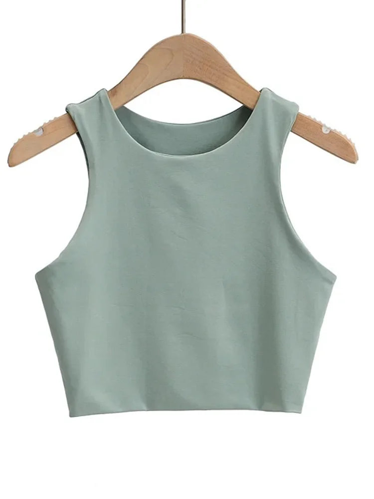 2023 Summer Women’s Slim Sleeveless Tank Tops – O-Neck, Sexy, Nylon, 6 Colors