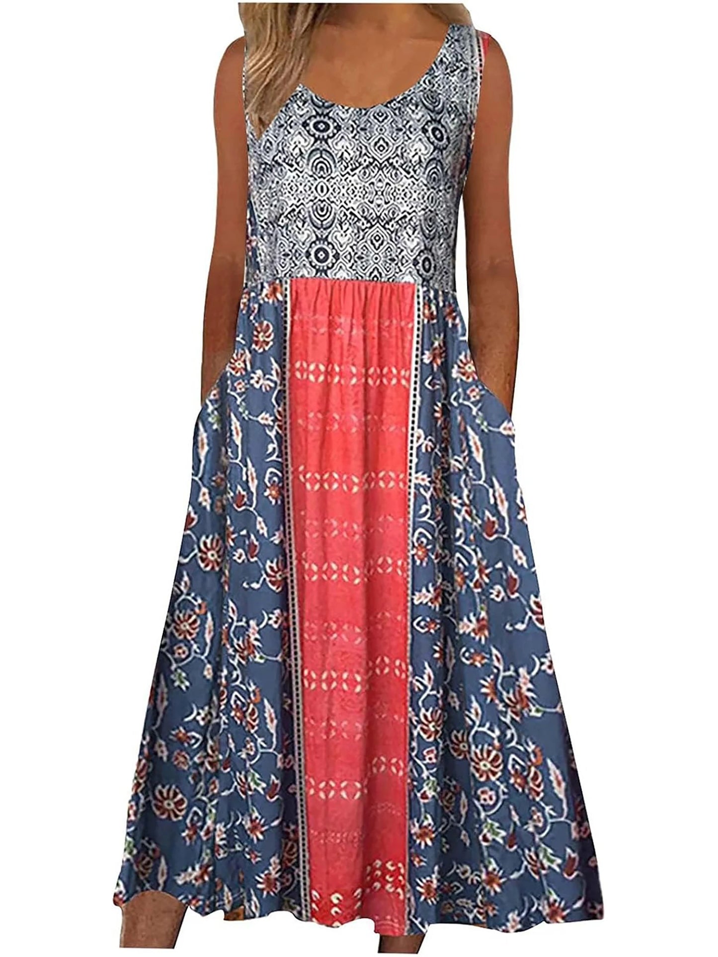 2025 Summer Women's Boho Floral Sleeveless Midi Sundress