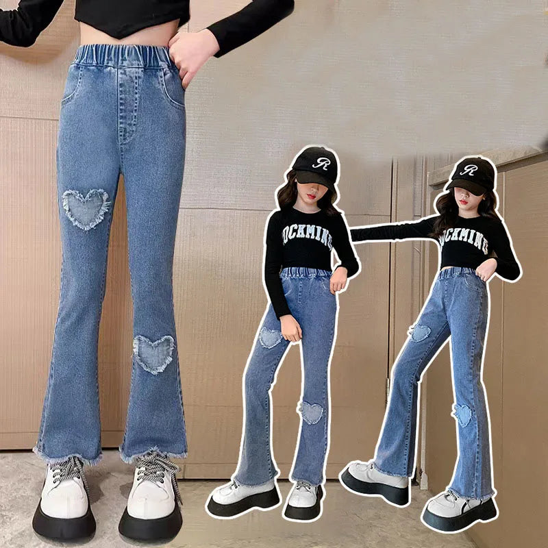 Girls' Lace Beaded Denim Bell-Bottoms