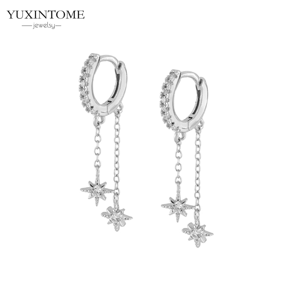 925 Sterling Silver White Zircon Tassel Hoop Earrings — Women’s Luxury Korean Fashion Jewelry 2025