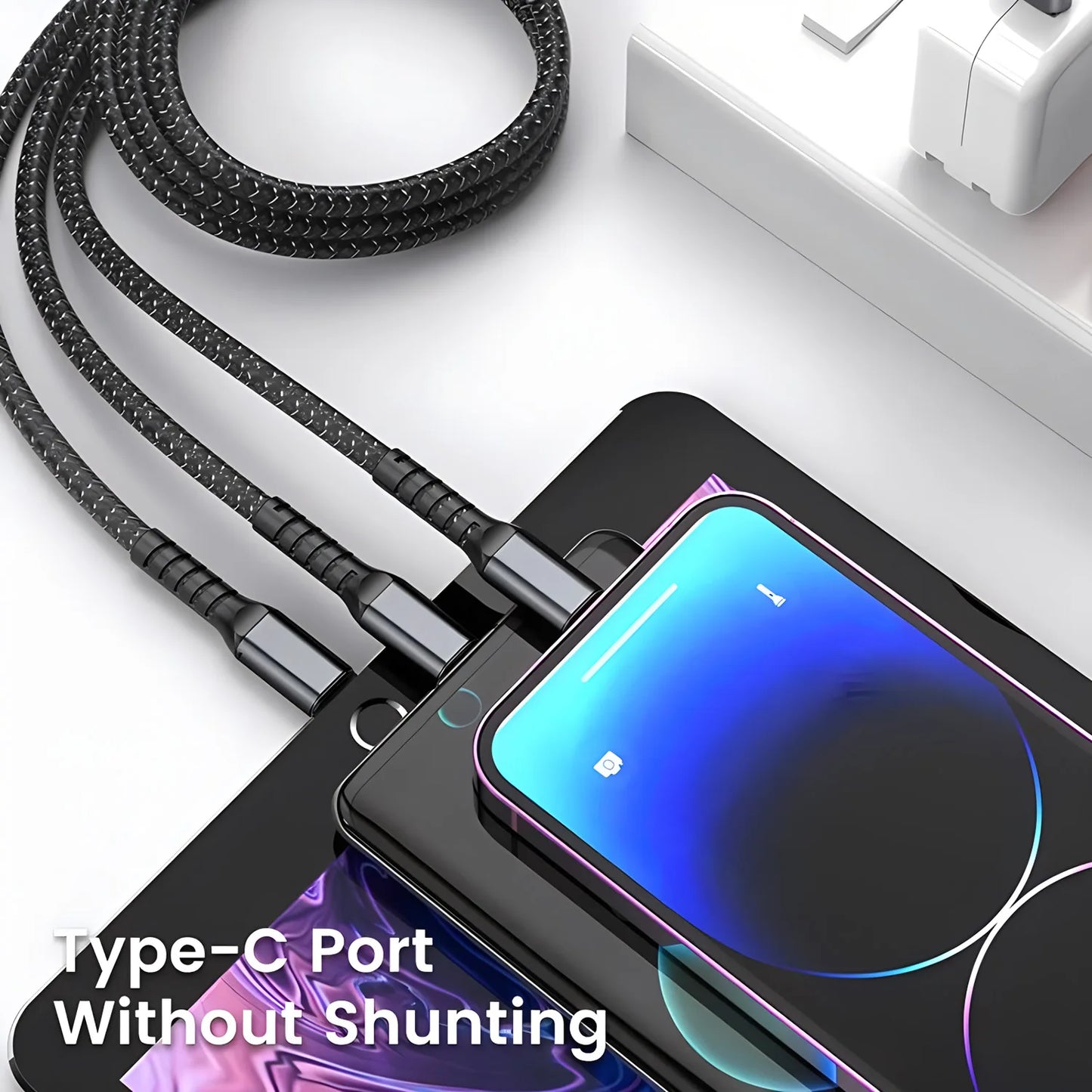 100W 3-in-1 Fast Charging Cable – Nylon Braided Multi USB Cord with Type-C & Micro Adapter