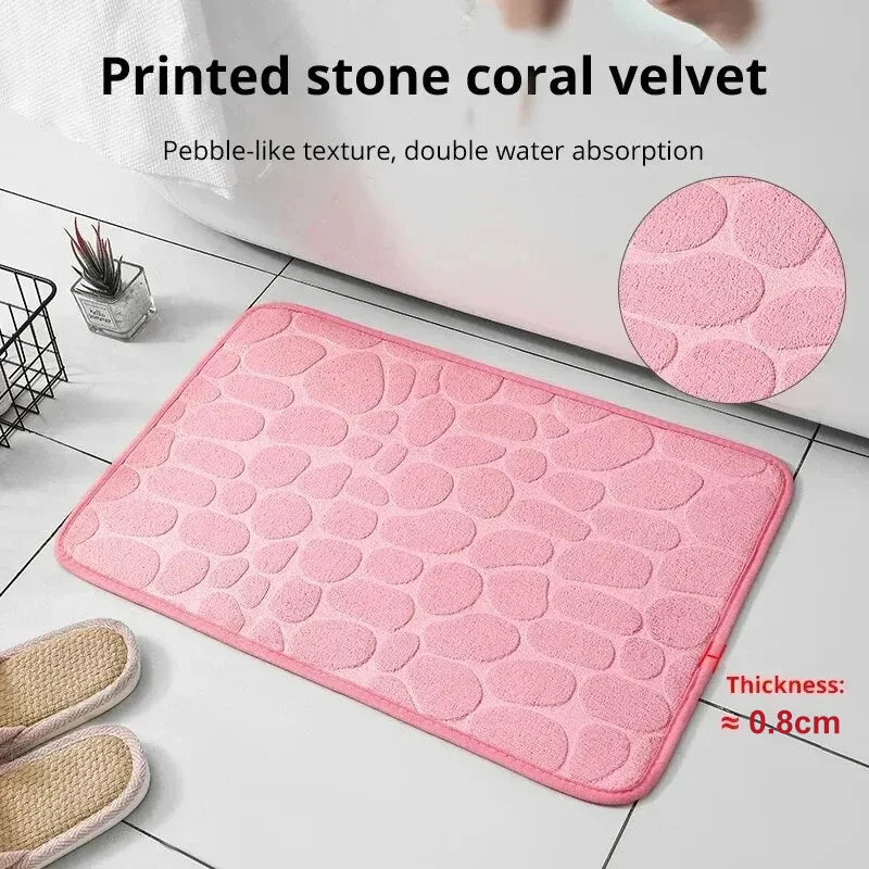 1pc Embossed Fiber Carpet — Anti-Slip Pebble Floor Mat for Bathroom & Living Room