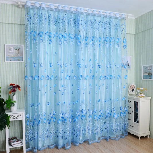 Sheer Tulip Print Curtains – Voile Tulle Window Drapes for Bedroom, Living Room, Kitchen & Balcony