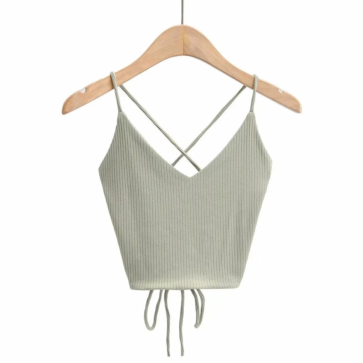 Women’s Ribbed Halter Crop Top – Lace-Up Tie Back, Sleeveless Summer Style