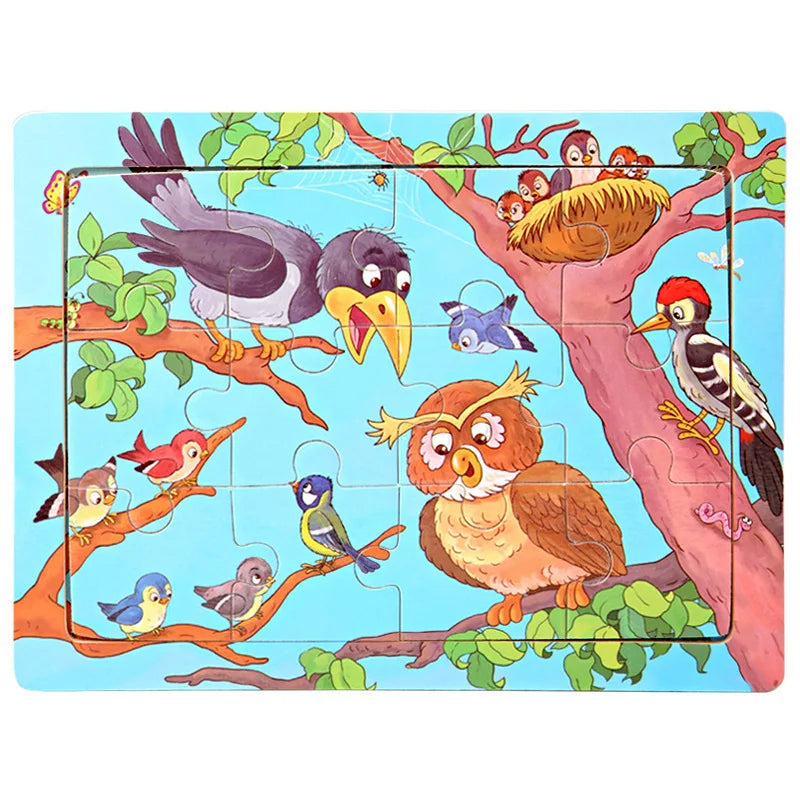 12-Piece Wooden Animal Jigsaw Puzzle – Montessori Educational Toy for Baby or Kids