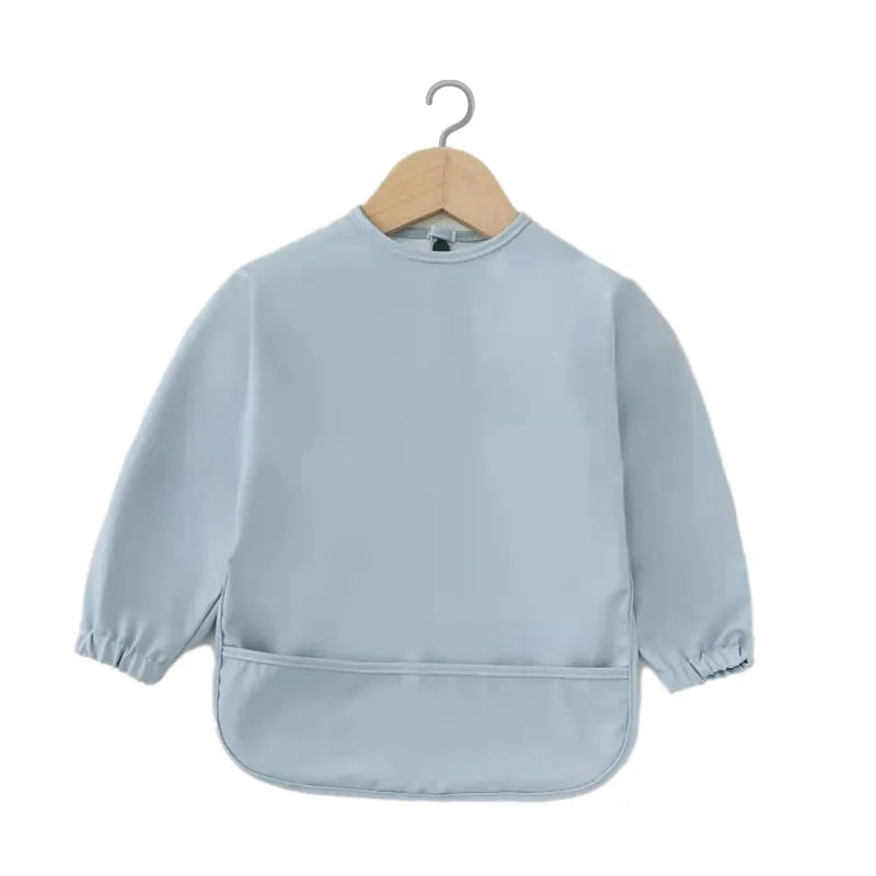 Waterproof PU Long Sleeve Baby Bib – Solid Color Smock Bib
