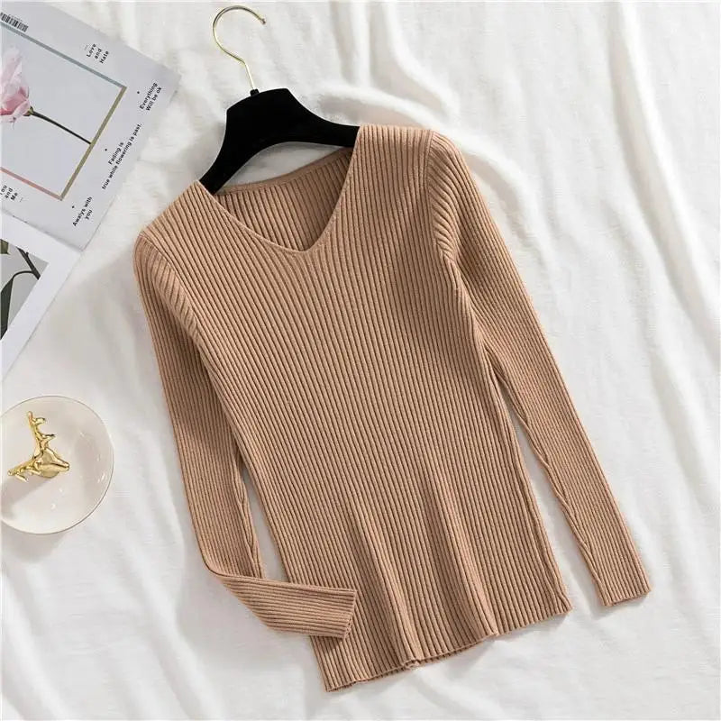2025 Autumn Winter Women's Knitted Pullover Sweater – Casual Long Sleeve Solid Top