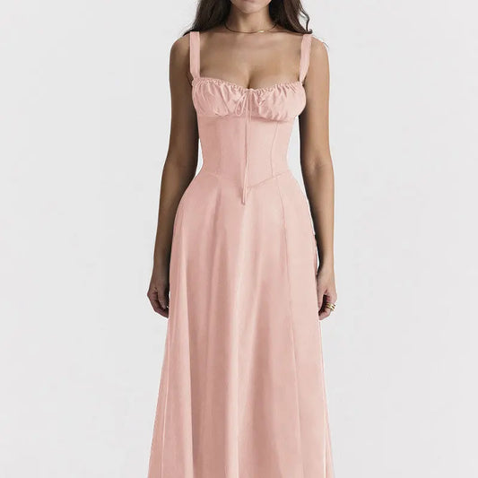 Women’s Floral Print Summer Midi Dress – Lace-Up Corset Beach Vacation Dress