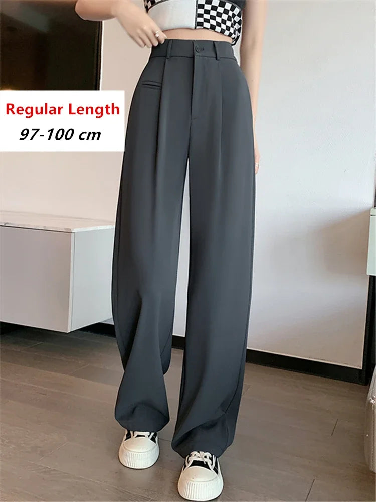 2024 Spring Summer Women’s High Waist Wide Leg Pants – Elegant Minimalist Straight Loose Trousers with Button Detail