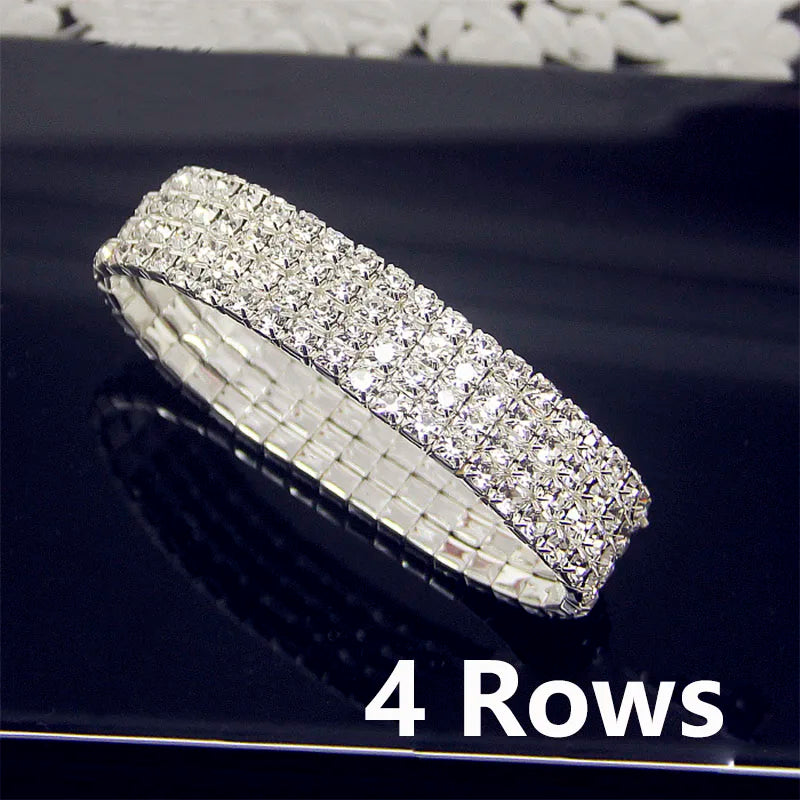 Luxury White AAA CZ Zircon Crystal Elastic Bracelet – Bling Iced Out Rhinestone Women’s Wedding Jewelry