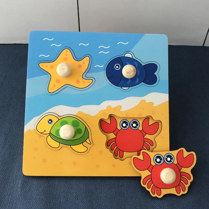 Montessori 3D Wooden Puzzle Baby Toys Early Learning Fruit Cognitive Board