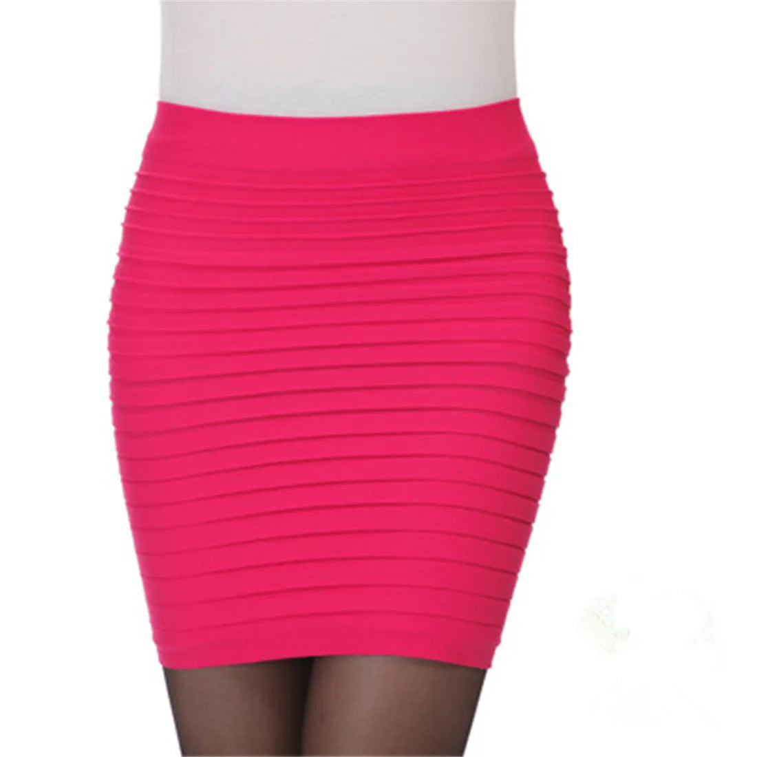 Summer Women High Waist Skirt – Solid Color Elastic Pleated Mini Skirt, Slim Draped Office Lady Pencil Skirt