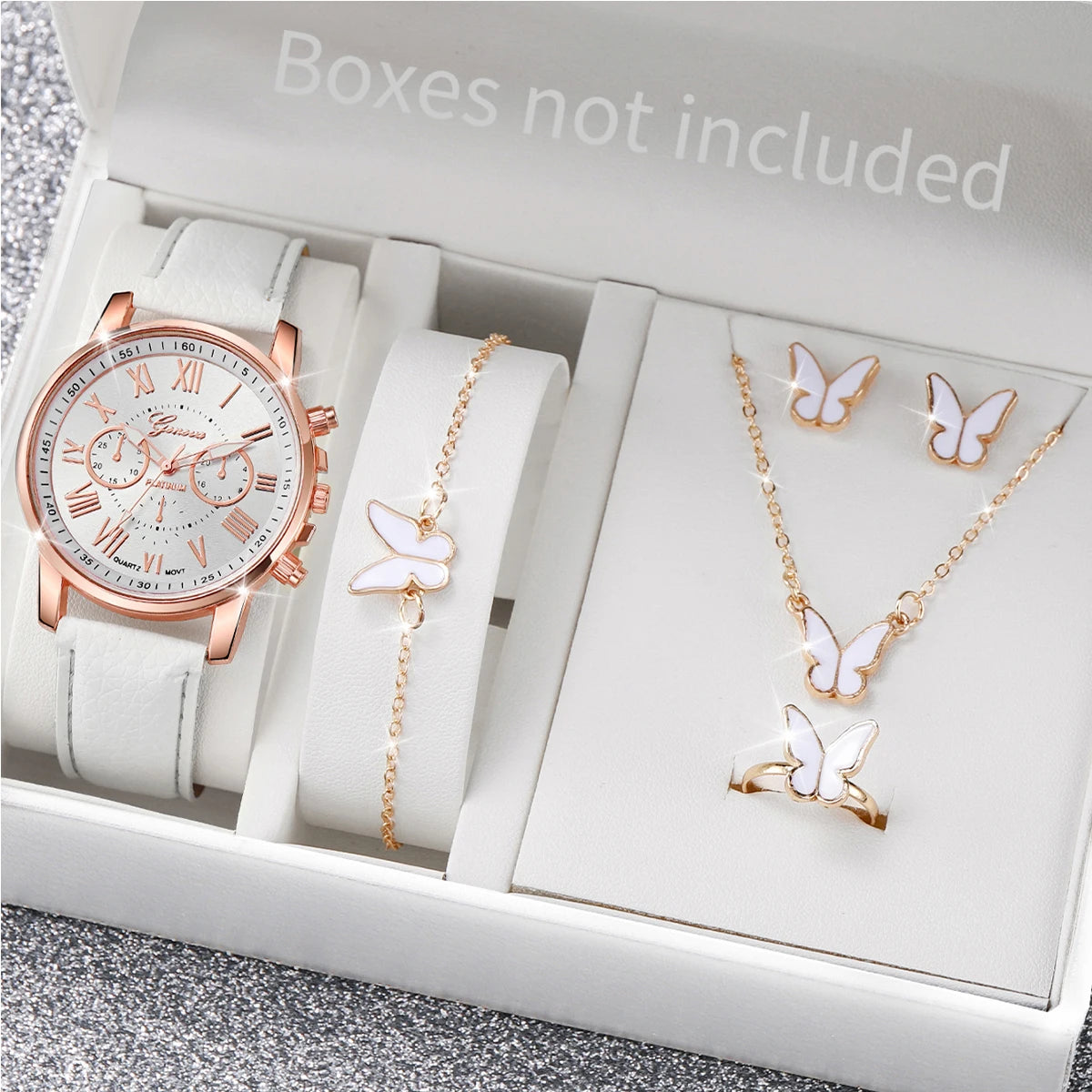 5/6PCS Women’s Quartz Watch Set – Leather Band & Rhinestone