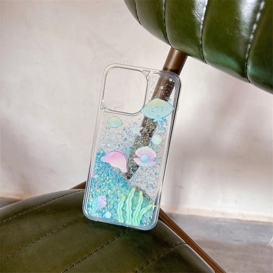 Glow-in-the-Dark Jellyfish Glitter iPhone Case – Luminous Soft Cover