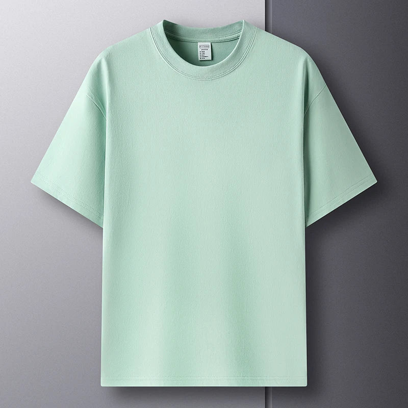 Men’s Summer Cotton T-Shirt – Casual, Loose Fit, Double Line Design