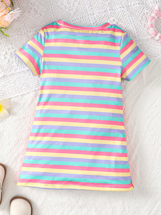 Girls Rainbow Stripe T-Shirt Dress – Cute Summer Casual.