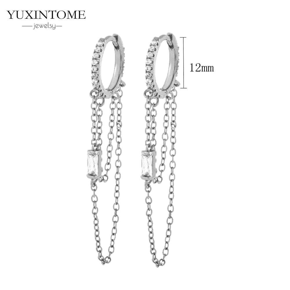 925 Sterling Silver White Zircon Tassel Hoop Earrings — Women’s Luxury Korean Fashion Jewelry 2025