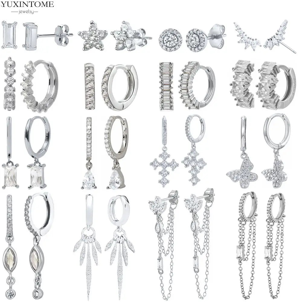 925 Sterling Silver White Zircon Tassel Hoop Earrings — Women’s Luxury Korean Fashion Jewelry 2025