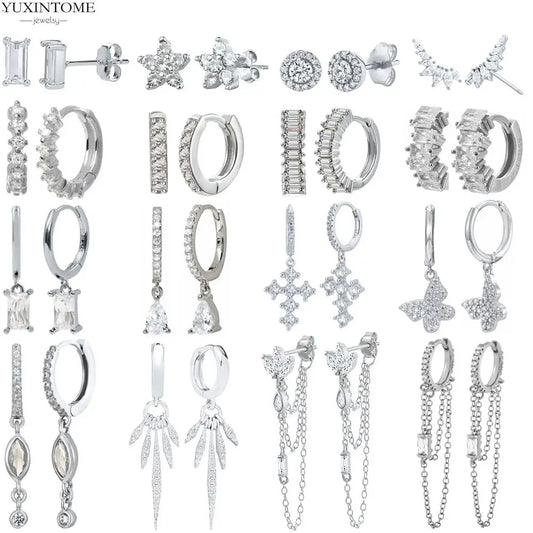 925 Sterling Silver White Zircon Tassel Hoop Earrings — Women’s Luxury Korean Fashion Jewelry 2025