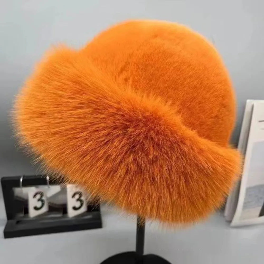 New Fluffy Fur Bucket Hat for Women, Warm Winter Fisherman Hat, Christmas Gift