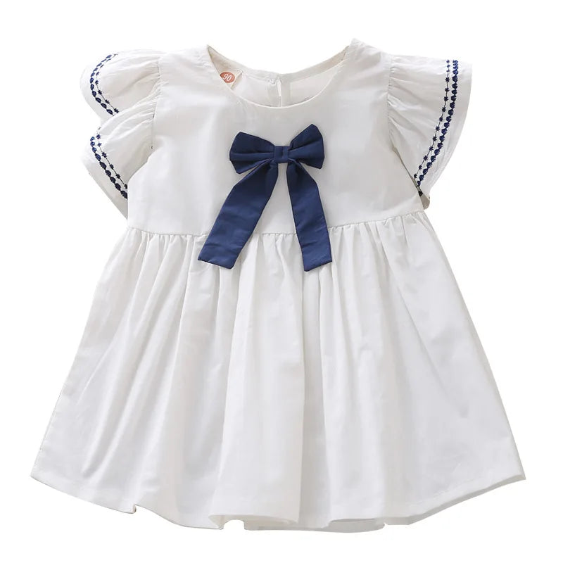 Girls’ Flying Sleeve Cotton Princess Dress with Big Bow