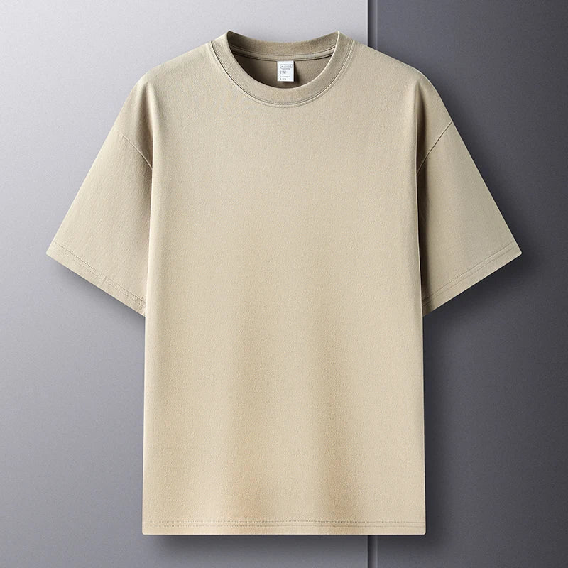 Men’s Summer Cotton T-Shirt – Casual, Loose Fit, Double Line Design
