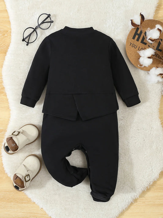 Autumn Baby Boy Cotton Footed Romper – Formal Gentleman Jumpsuit 0–12M