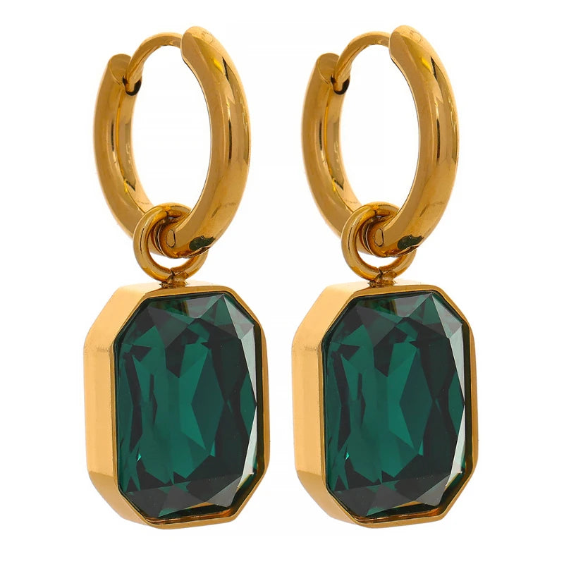 Trendy Women’s Earrings – Stainless Steel with Cubic Zirconia & Glass, Modern Style Gift