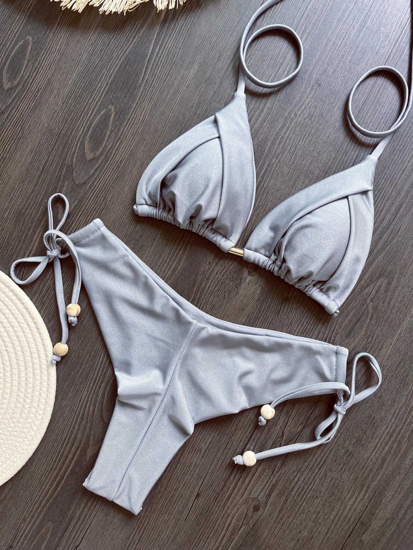 2025 Sexy Triangle Bikini Set – Halter Push-Up Swimwear with Chain