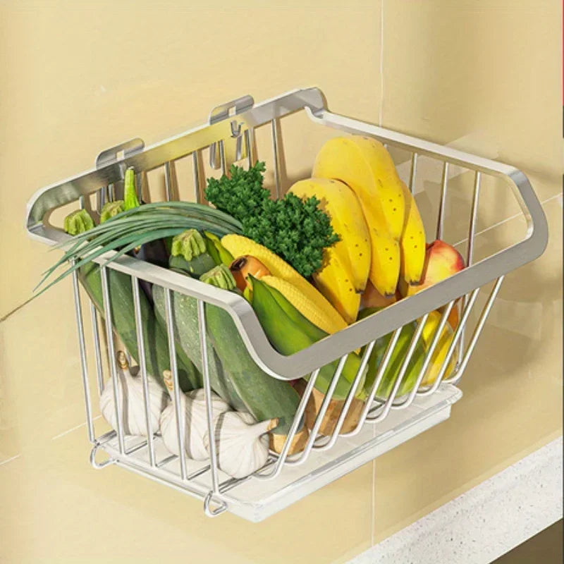Stainless Steel Kitchen Storage Basket – Wall-Mounted Organizer for Fruits, Vegetables, Spices & Dishes