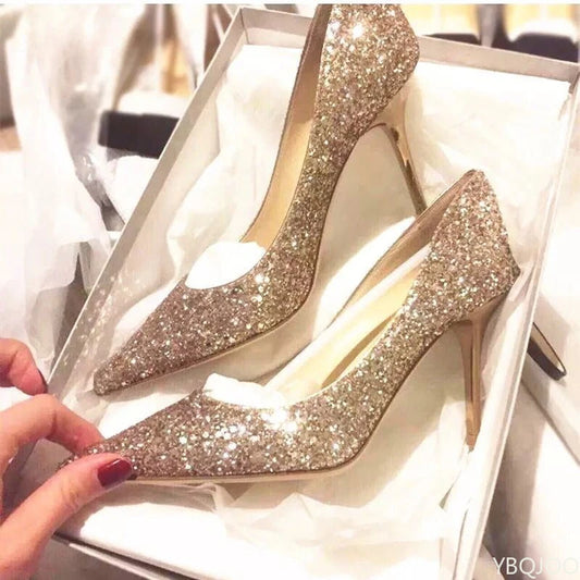 Women's Elegant Sequin High Heels – Pointed Toe Slim Pumps