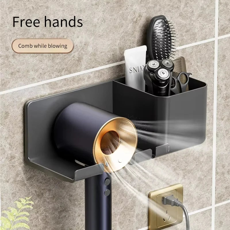 Hair Dryer Wall Holder & Organizer Stand – Bathroom Shelf for Dryer & Straightener