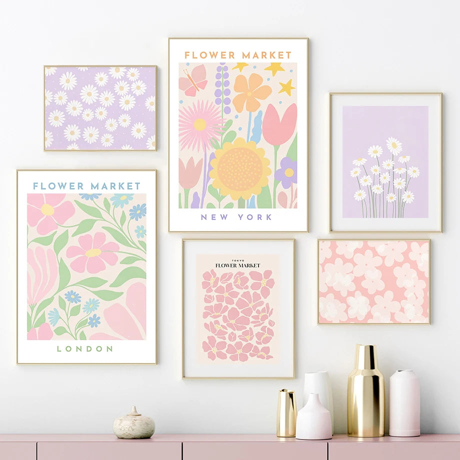 Colorful Flower Market Canvas Poster – Nordic Wall Art for Living Room