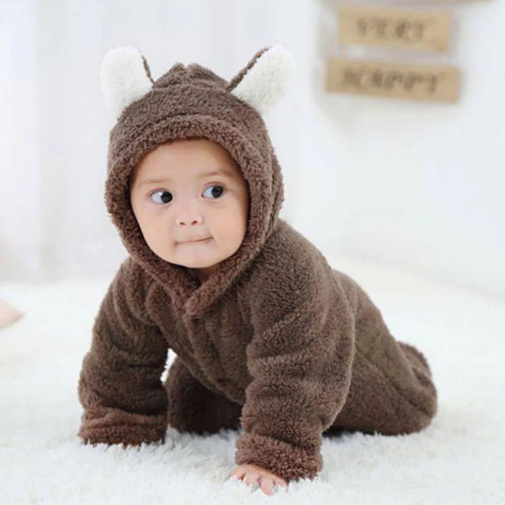 Newborn Baby Romper — Winter Fleece Animal Jumpsuit, Unisex Xmas Outfit