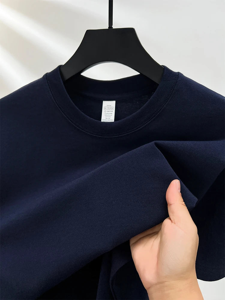 Men’s Summer Cotton T-Shirt – Casual, Loose Fit, Double Line Design