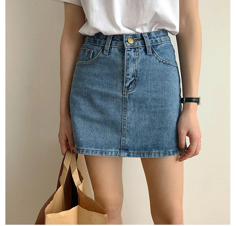 Korean High-Waisted Denim Mini Skirt – Slim Fit, Retro Style