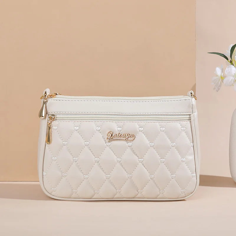 Embroidered Leather Messenger Bag with Fur Ball – Women's Handbag