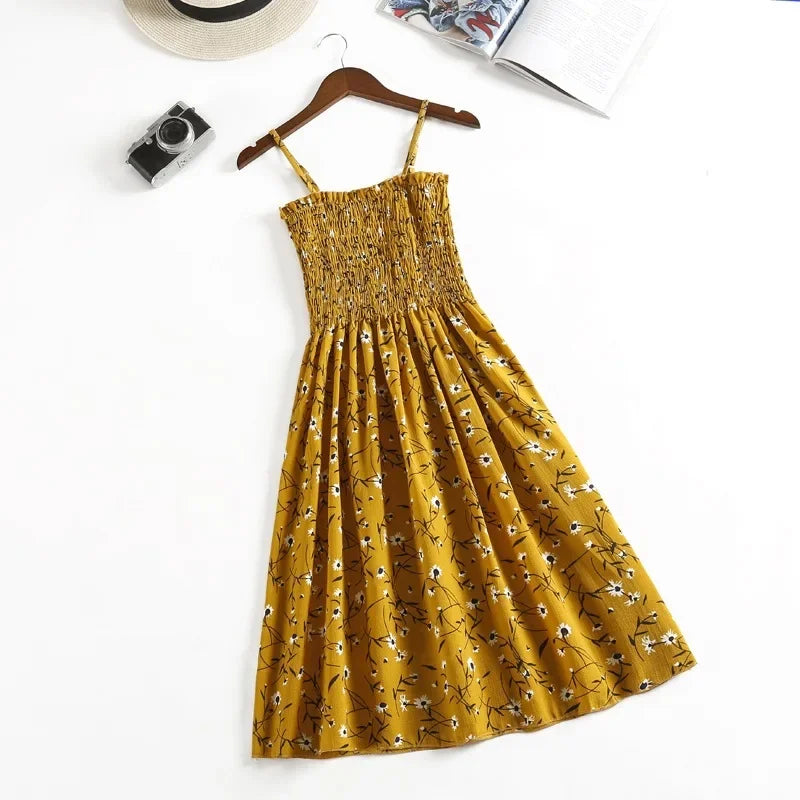 Women's Summer Chiffon Spaghetti Strap Mini Dress – Sleeveless, Elastic Waist, Casual Vestidos