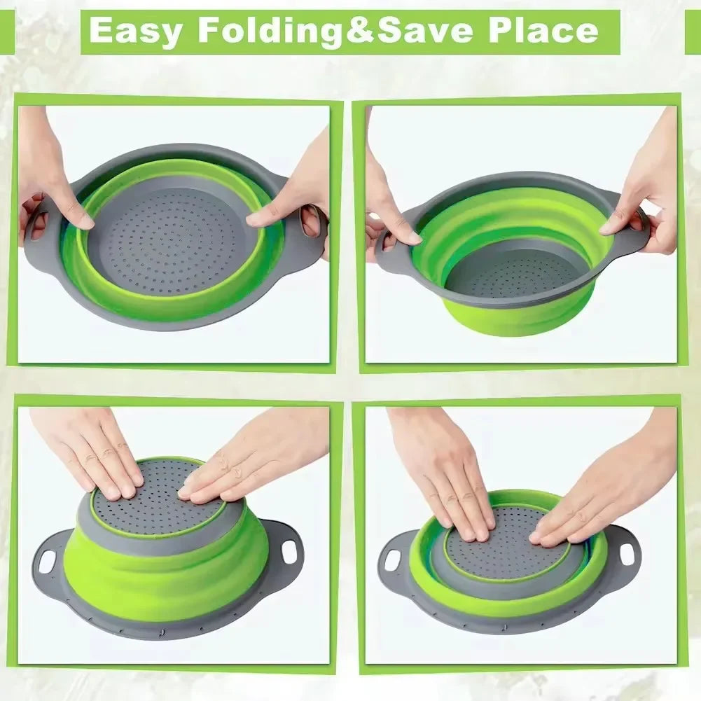 Silicone Foldable Colander – Collapsible Fruit & Veggie Strainer Basket