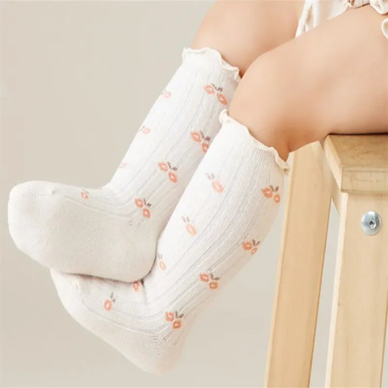 Girls’ Cotton Socks (0–5Y) – Soft, Printed, Long Autumn/Winter Socks for Toddlers & Kids