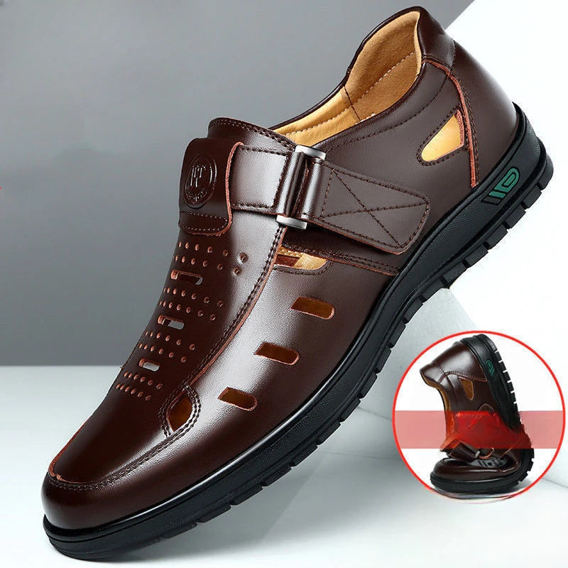 Men’s Leather Sandals – Breathable Slip-On Non-Slip Clogs Outdoor Shoes