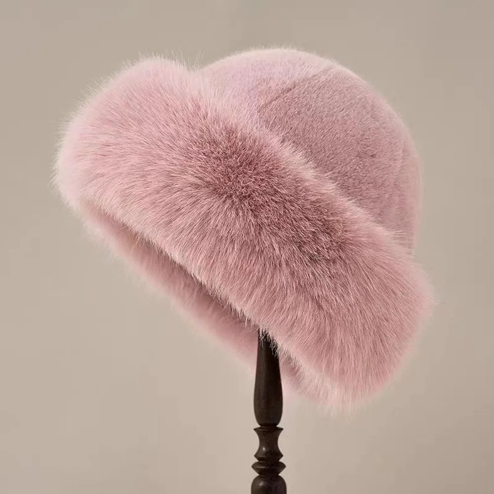 New Fluffy Fur Bucket Hat for Women, Warm Winter Fisherman Hat, Christmas Gift