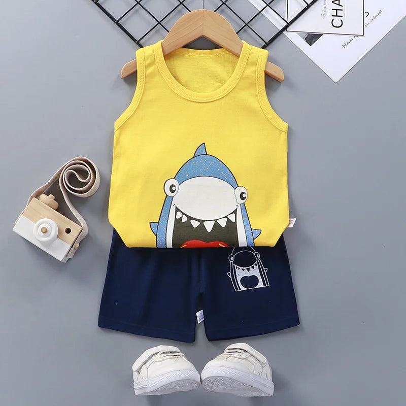 Kids Summer Clothes Set – Cotton Vest & Shorts (Unisex)