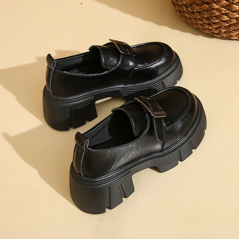 Versatile Loafers New Spring/Autumn Retro British-Style Leather Platform Shoes